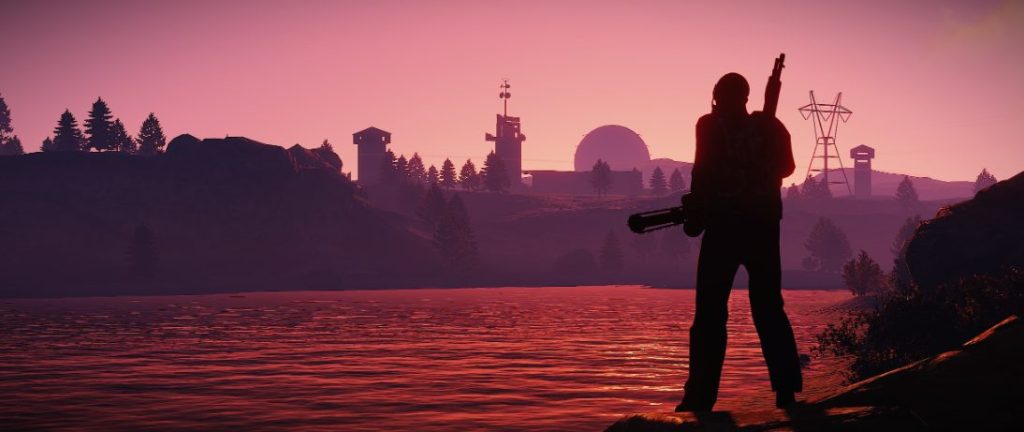 ust chainsaw in the evening with a sunset behind the main user