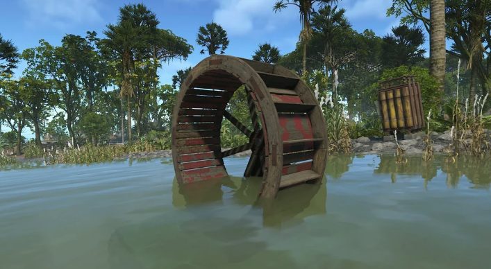 Rust waterwheel, in a small swamp