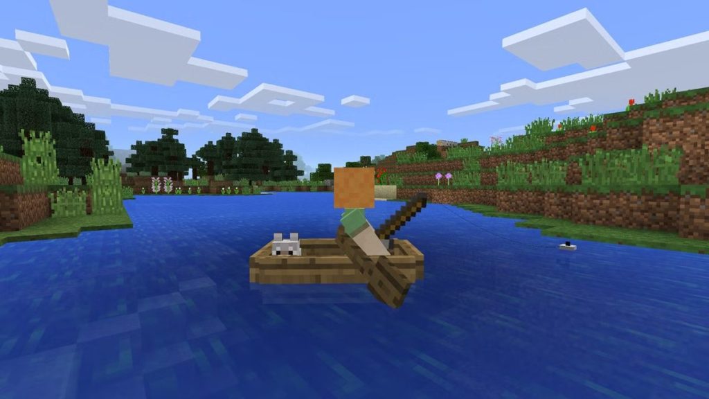 Fishing rod in Minecraft in boat