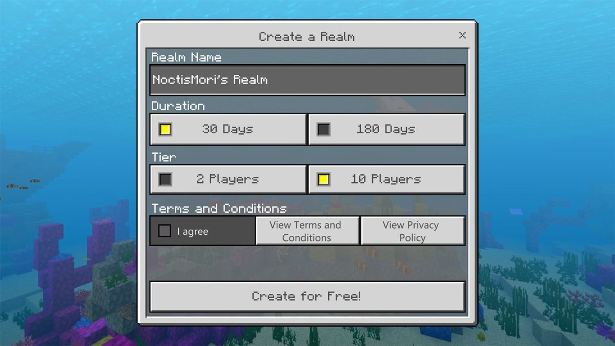 How to create a realm in Minecraft