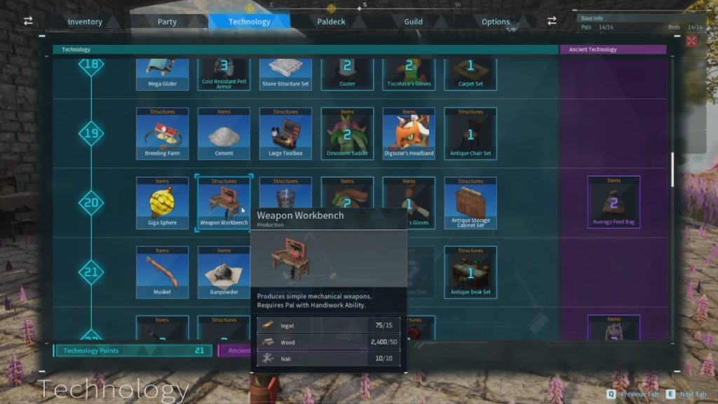 Weapons workbench in palworld