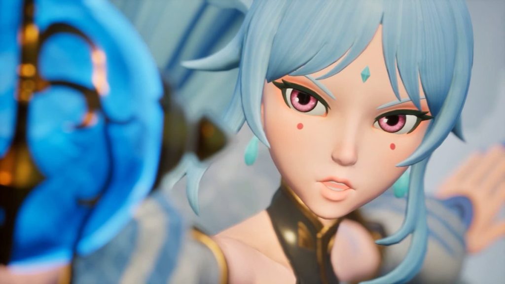 Palworld hero, woman with blue hair
